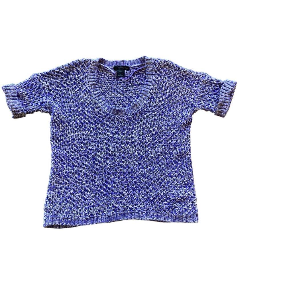Calvin Klein Open Knit Short Sleeve Sweater Periwinkle Scoop Neck Small Medium